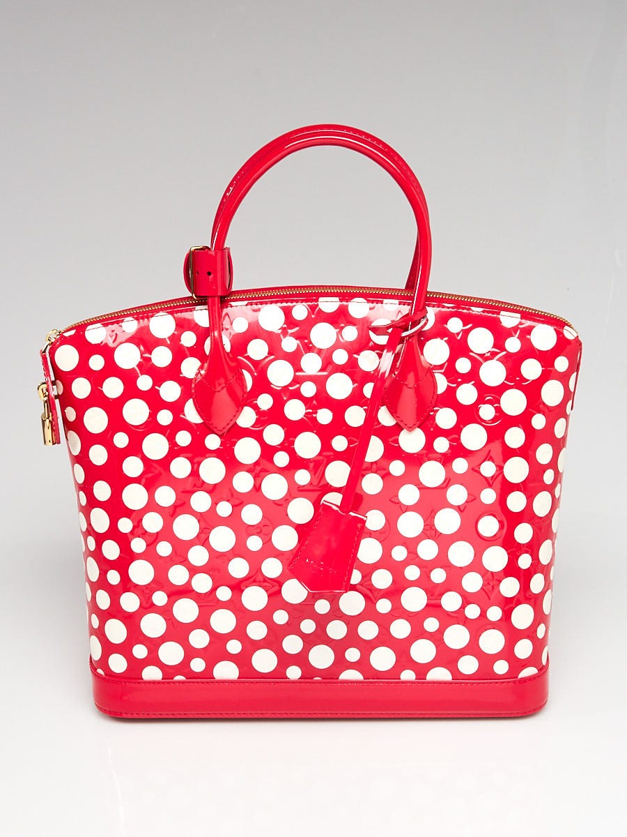 A RED AND WHITE POLKA DOT MONOGRAM VERNIS LEATHER LOCKIT BAG