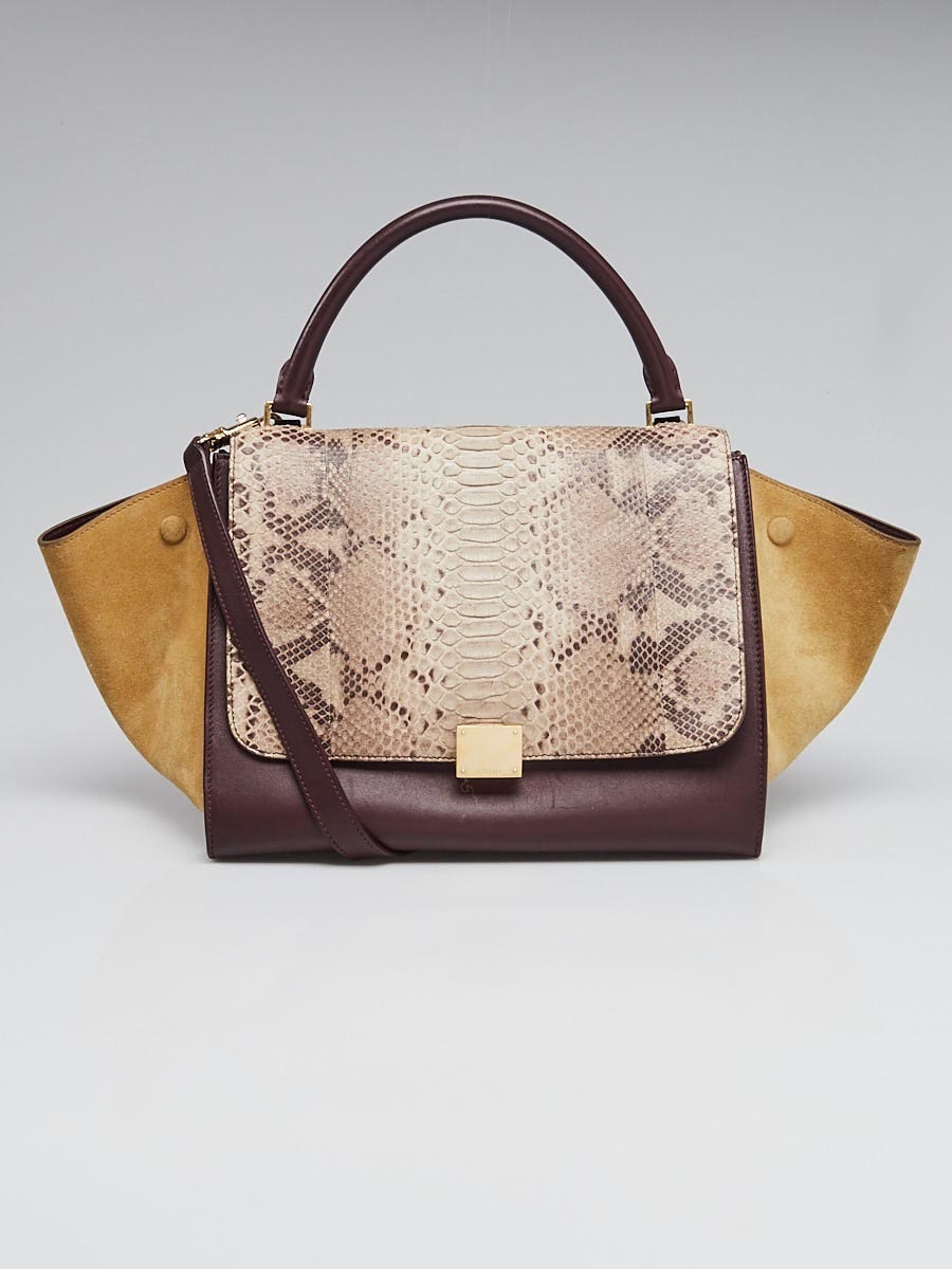Celine Beige/Burgundy Python and Suede Medium Trapeze Bag | Yoogi's Closet