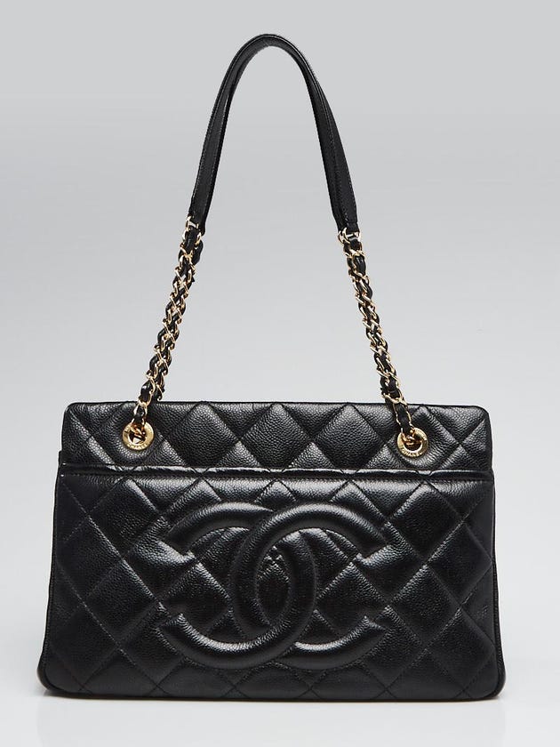 Chanel Black Quilted Caviar Leather Timeless CC Soft Shopping Tote Bag