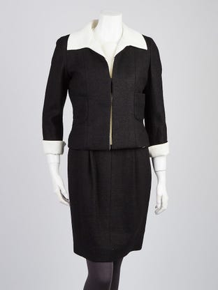Black Wool Tweed Skirt Suit Set