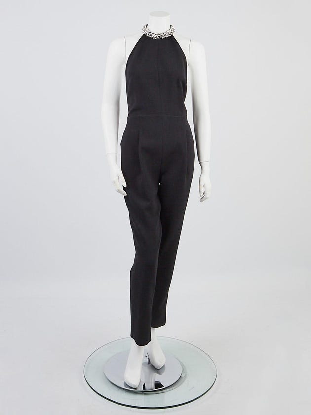 Emilio Pucci Black Polyester Jeweled Halter Jumpsuit Size 6/40