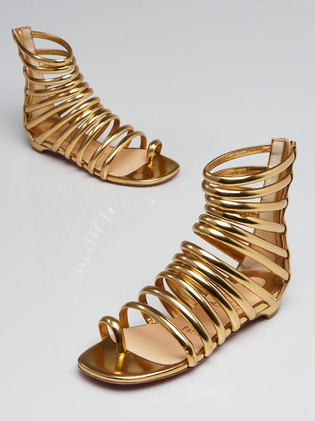 Christian Louboutin Gold Leather  Catchetta Gladiator Flat Sandals Size 3.5/34