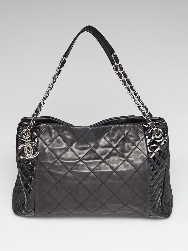 Chanel Black Quilted Lambskin and Patent Leather CC Charm Tote Bag