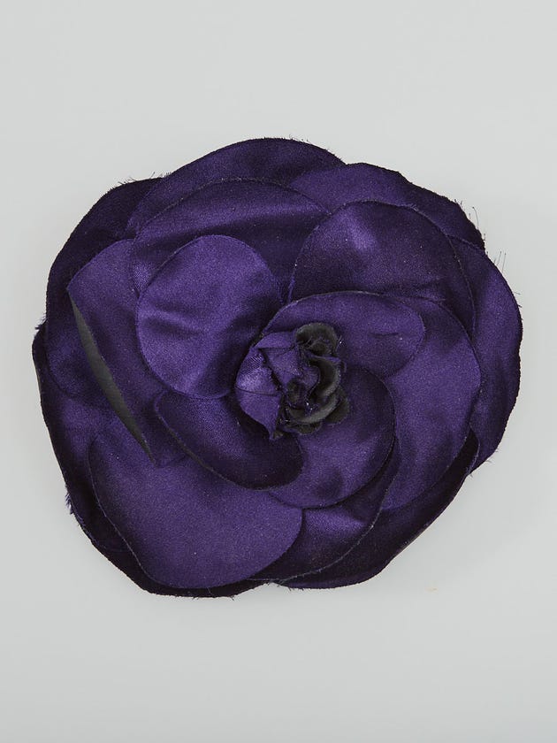 Chanel Purple and Black Fabric Camellia Brooch