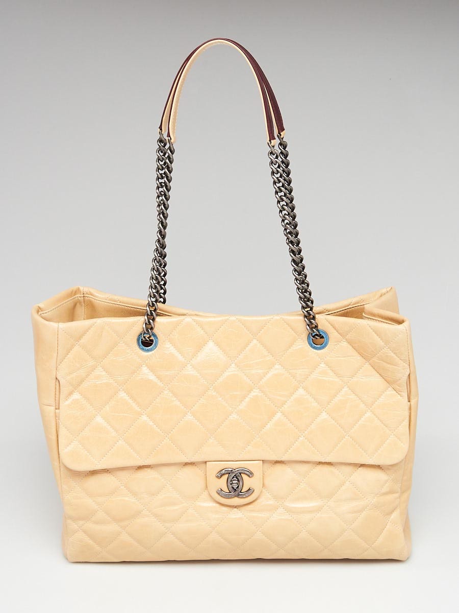 Chanel Beige Gazed Calfskin Leather Large Duo Color Tote Bag