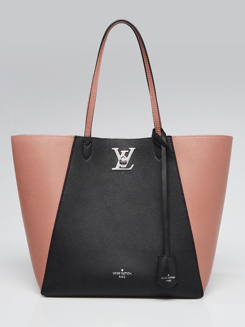 Louis Vuitton Beige/Black Leather Lockme Cabas Tote Bag - Yoogi's Closet