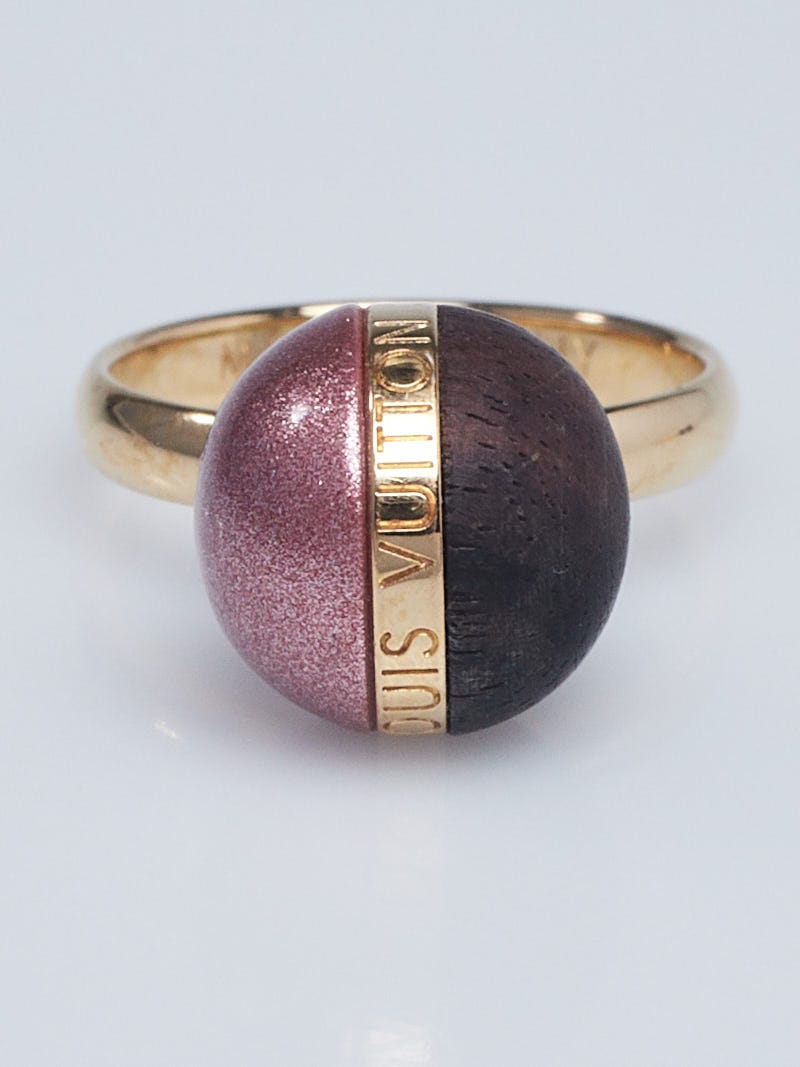 Louis Vuitton Pink/Black Wood and Enamel Ball Ring Size 6