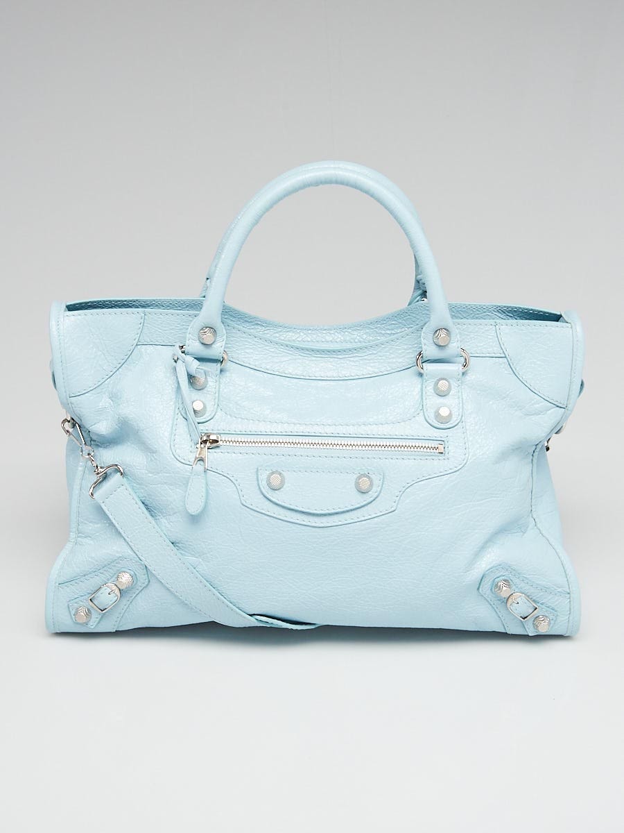 Balenciaga Bleu Dragee Lambskin Leather Giant 12 Silver City Bag