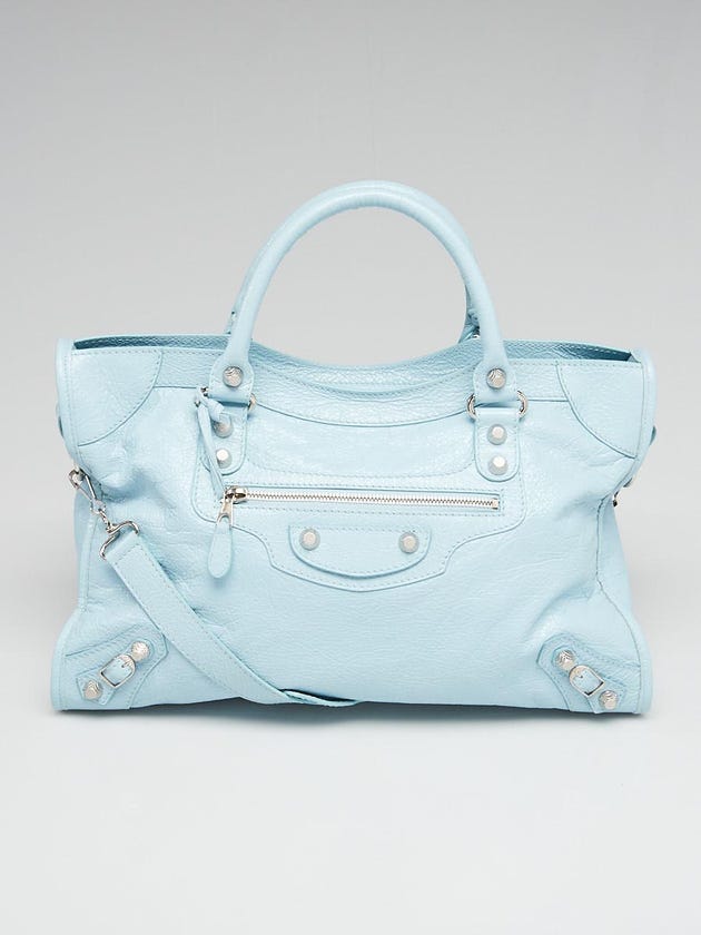 Balenciaga Bleu Dragee Lambskin Leather Giant 12 Silver City Bag