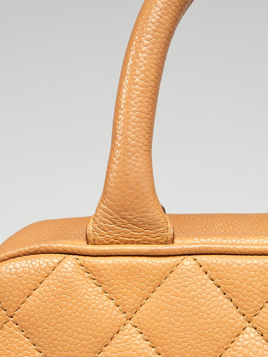 Chanel Beige Quilted Caviar Leather Small Bowler Bag - Yoogi's Closet