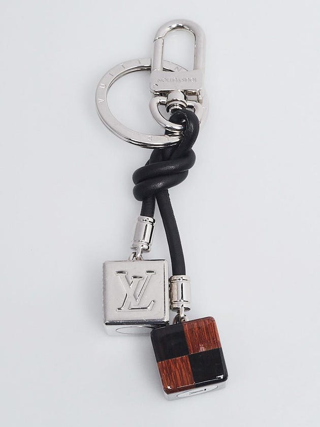 Louis Vuitton Silvertone and Wood Damier Dice Key Holder and Charm