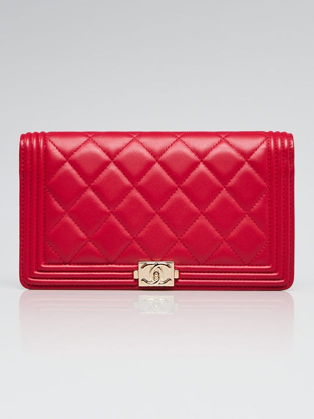 Chanel Red Quilted Lambskin Leather Boy L Yen Wallet