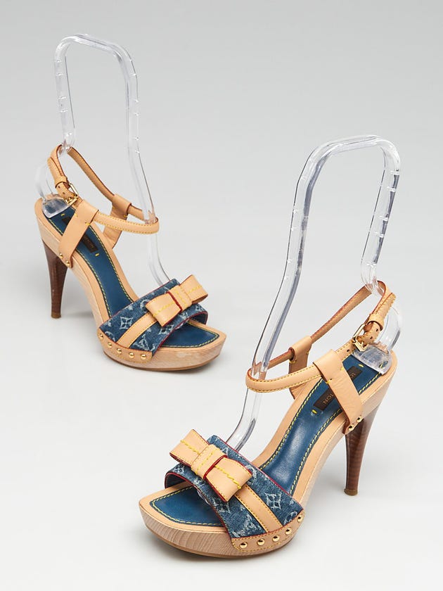 Louis Vuitton Blue Denim Monogram Denim Bow Platform Sandals Size 5.5/36