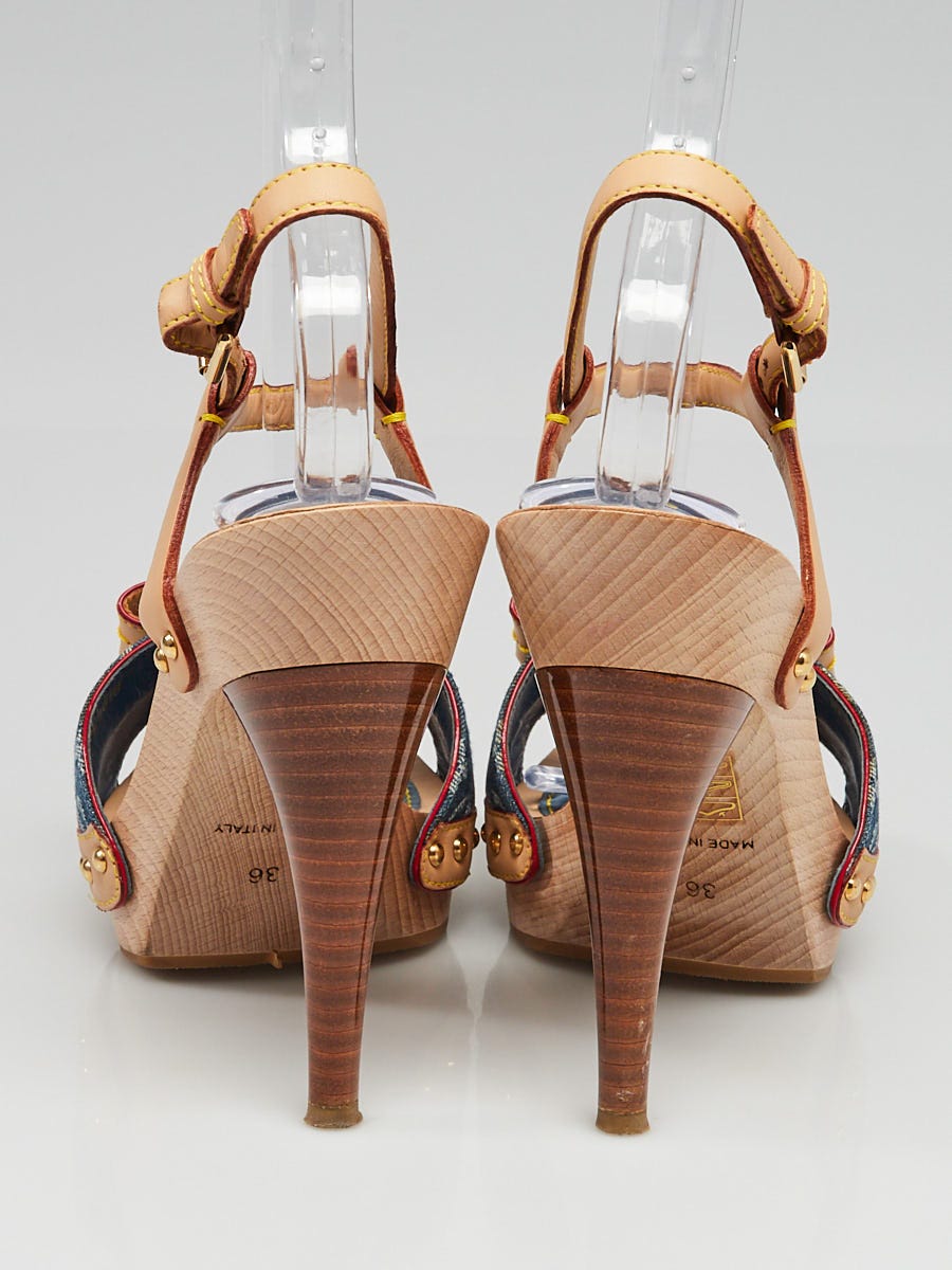 Louis Vuitton Women's Bow Heeled Sandals Monogram Denim and Leather Blue  2192731