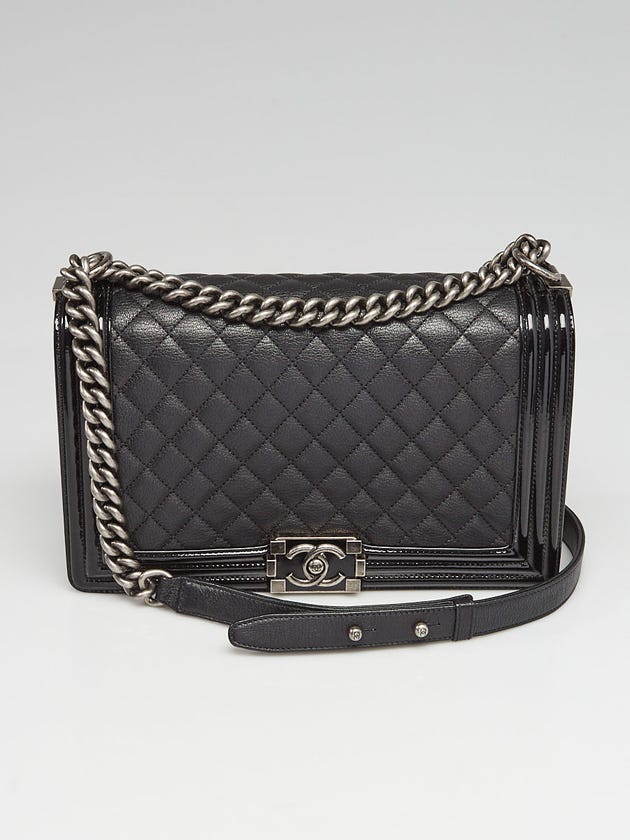 Chanel Black Quilted Chevre and Patent Leather New Medium Boy Bag