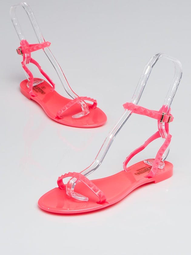 Valentino Neo Pink PVC Rockstud Ankle-Wrap Jelly Sandals Size 8.5/39