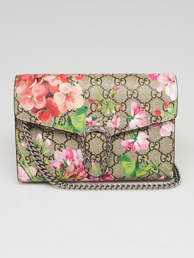 Gucci Beige/Pink GG Blooms Coated Canvas Dionysus Wallet on Chain Bag