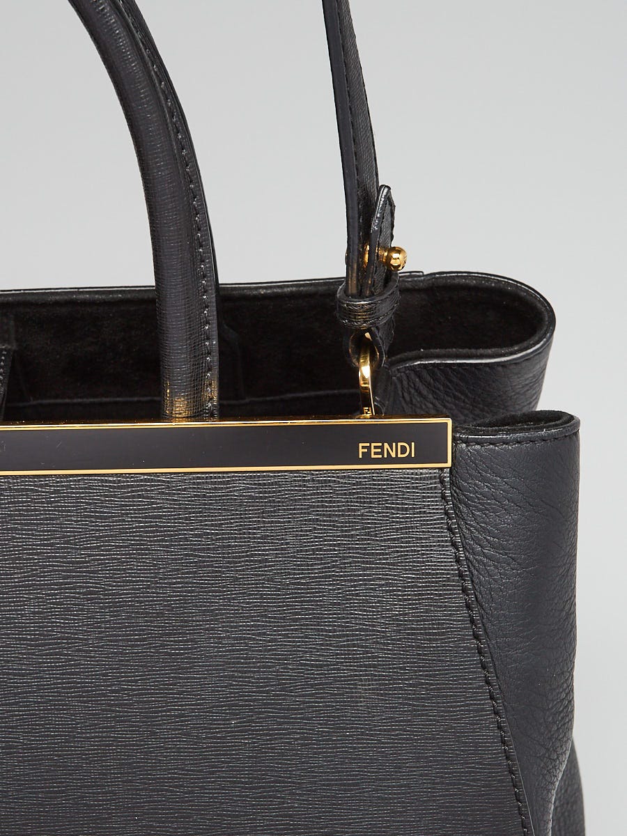 Auth.Fendi 2 Jours Vitello Elite Black Leather Large Tote Bag