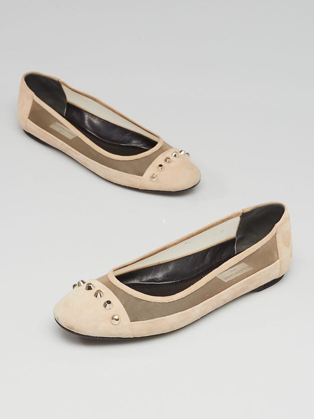 Balenciaga Nude Suede and Mesh Studded Ballet Flats Size 8.5/39