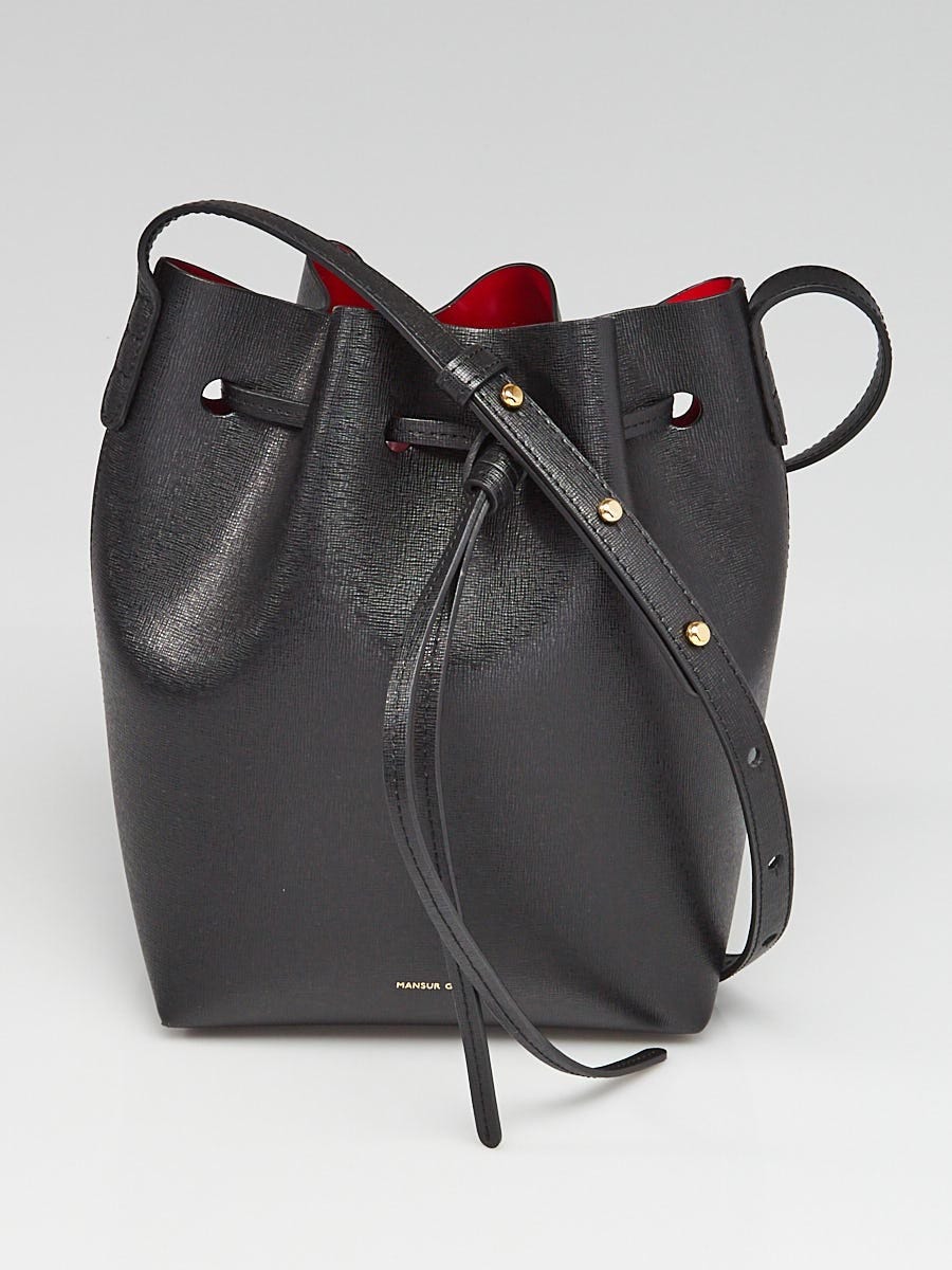 Mansur Gavriel Mini Leather Bucket Bag Black/ Flamma