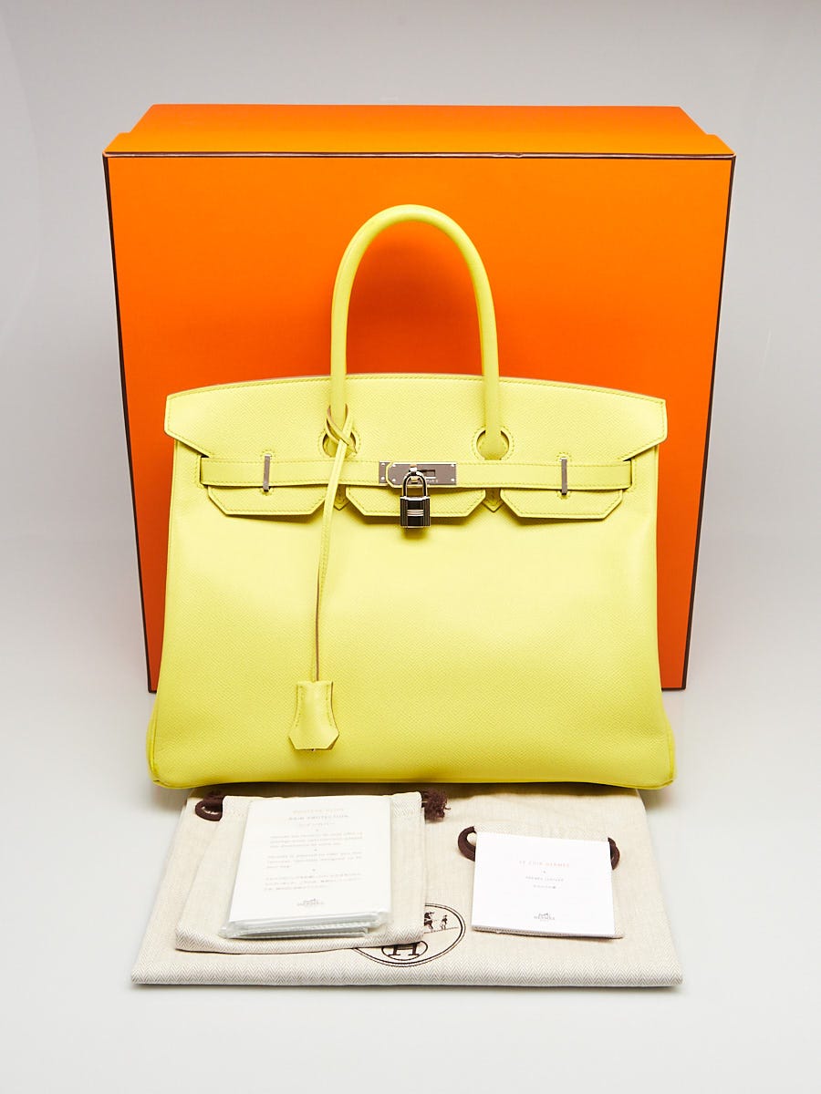 Hermes 35cm Lime Swift Leather Palladium Plated Birkin Bag