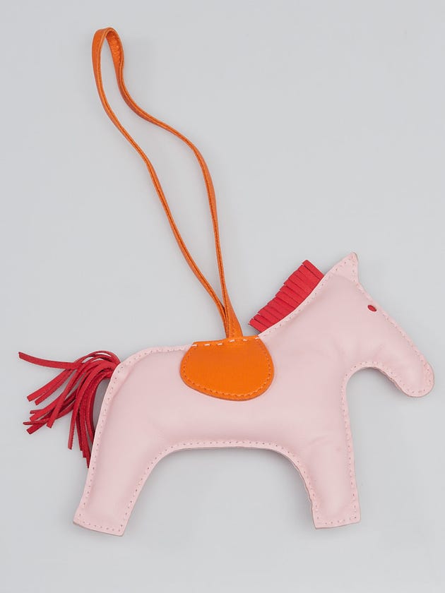 Hermes Rose Sakura/Bougainvillea/ Orange Milo Lambskin Leather GriGri Rodeo Horse GM Bag Charm