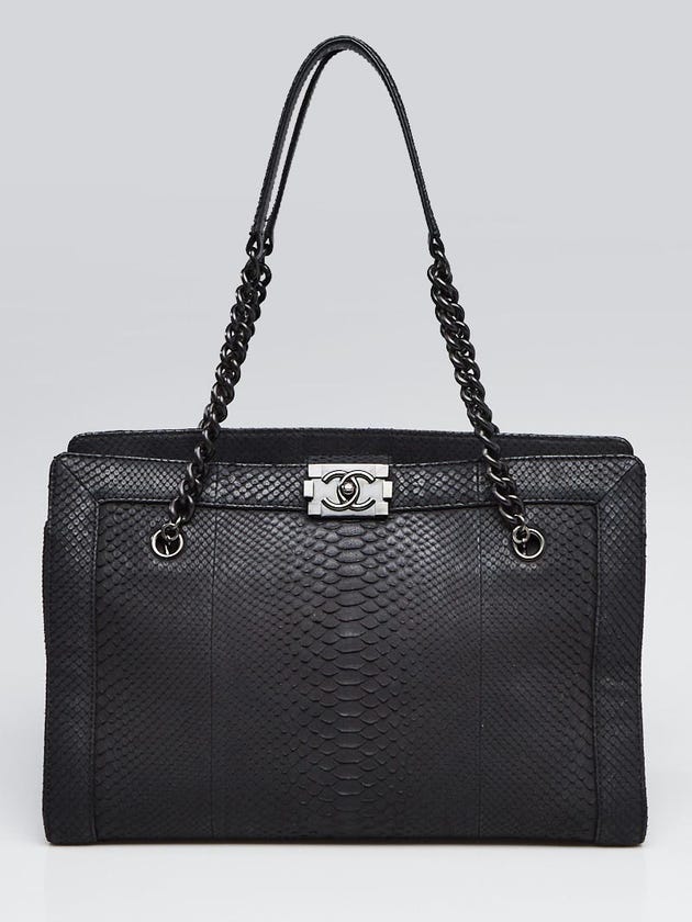 Chanel Black Python Boy Large Shopping Tote Bag
