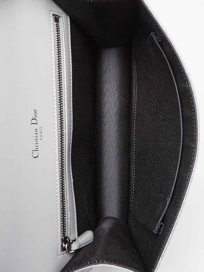 Christian Dior Grey Textured Patent Leather Diorama Medium Flap