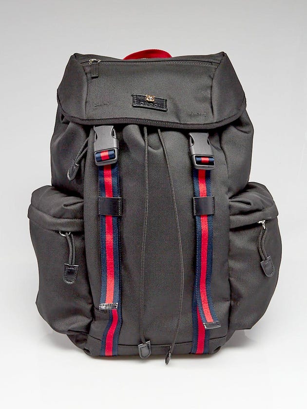 Gucci Black Techno Canvas Vintage Web Drawstring Backpack Bag