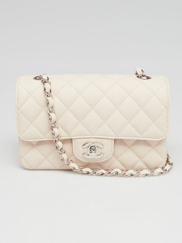 Chanel White Quilted Caviar Leather Classic New Mini Flap Bag