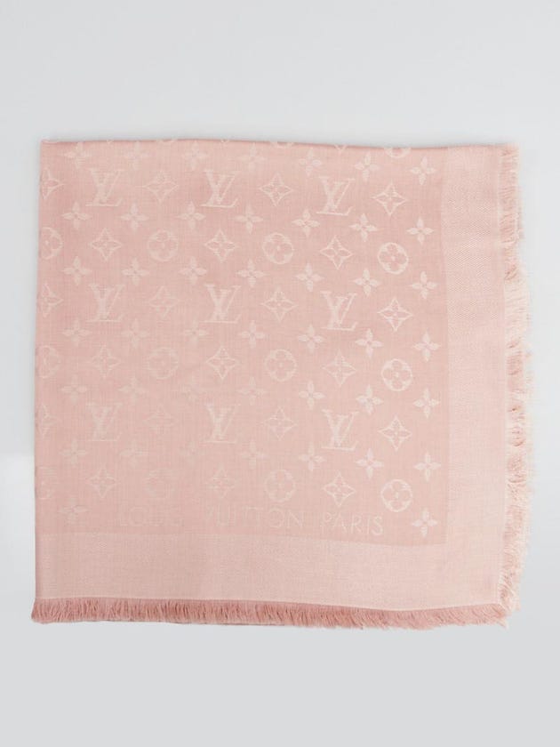 Louis Vuitton Pink Monogram Denim Silk/Wool Shawl Scarf