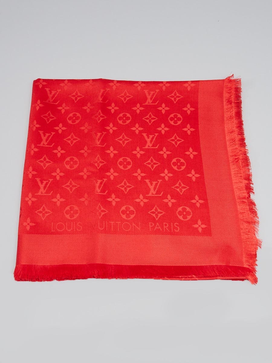 Louis Vuitton Chili Red Denim Silk/Wool Shawl Scarf - Yoogi's Closet