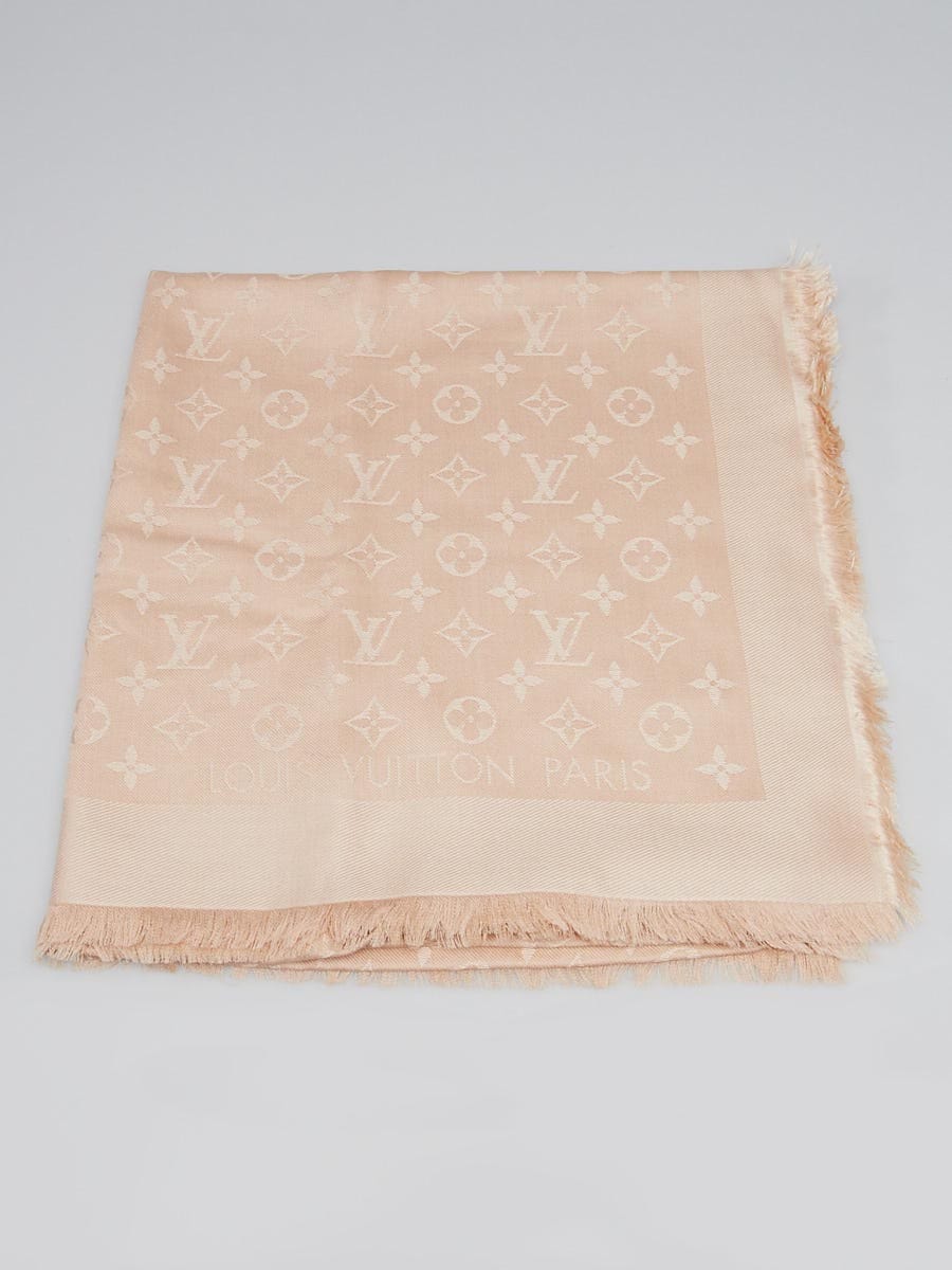 LOUIS VUITTON Silk Wool Monogram Denim Shawl Rose 106346