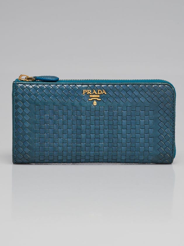 Prada Voyage Woven Leather Madras Continental Wallet 1M1183