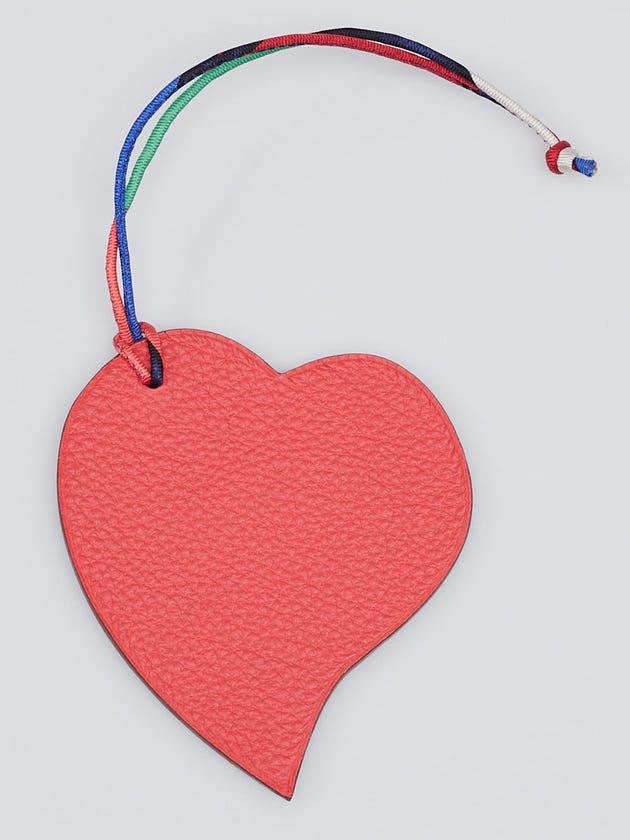 Hermes Rouge Pivoine Clemence/Iris Epsom Leather Petit H Reversible Heart Bag Charm