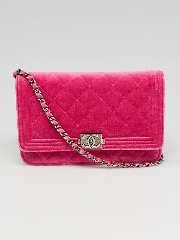 Chanel Pink Quilted Velvet Boy WOC Clutch Bag