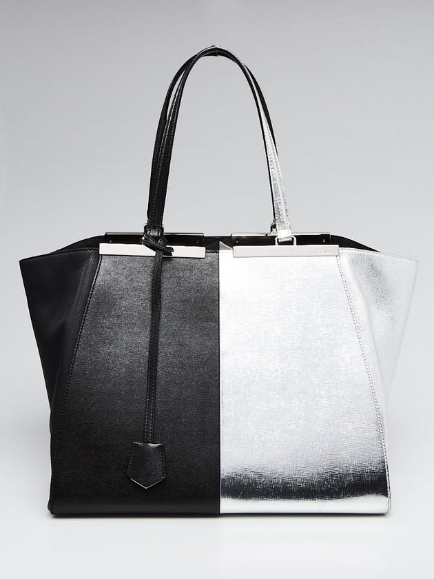 Fendi Black/Silver Bi Color Leather 3Jours Medium Shopper Tote Bag - 3BH272