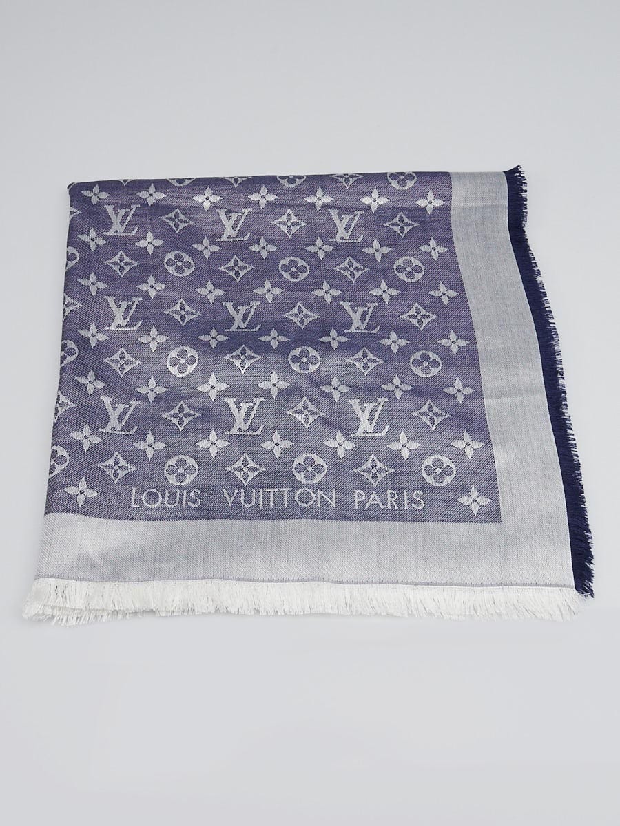 Louis Vuitton Blue Monogram Denim Silk Square Scarf - Yoogi's Closet