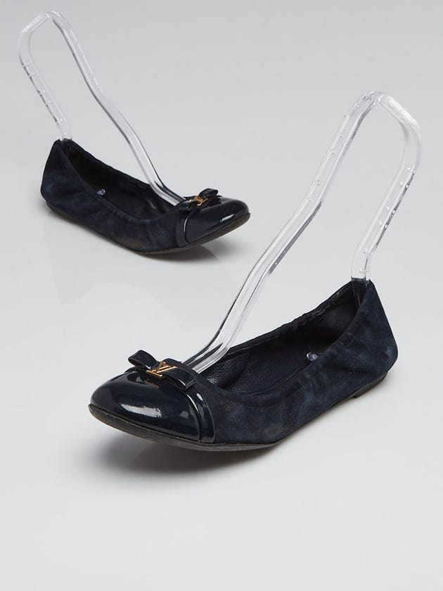 Louis Vuitton Navy Blue Suede/Patent Leather Bow Ballet Flats Size 7.5/38