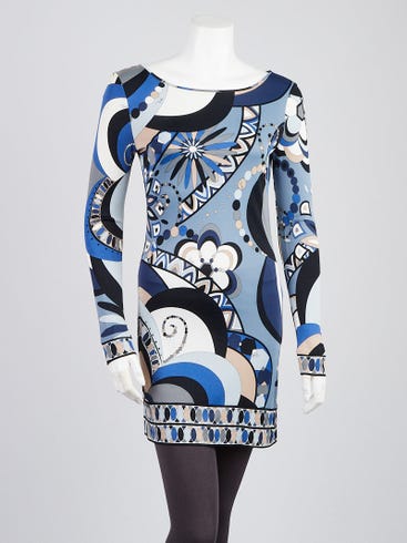 Emilio Pucci Blue/Beige Rayon Dress Size 6/40 | Yoogi's Closet Emilio Pucci Blue/Beige Rayon Dress Size 6/40 | Yoogi's Closet