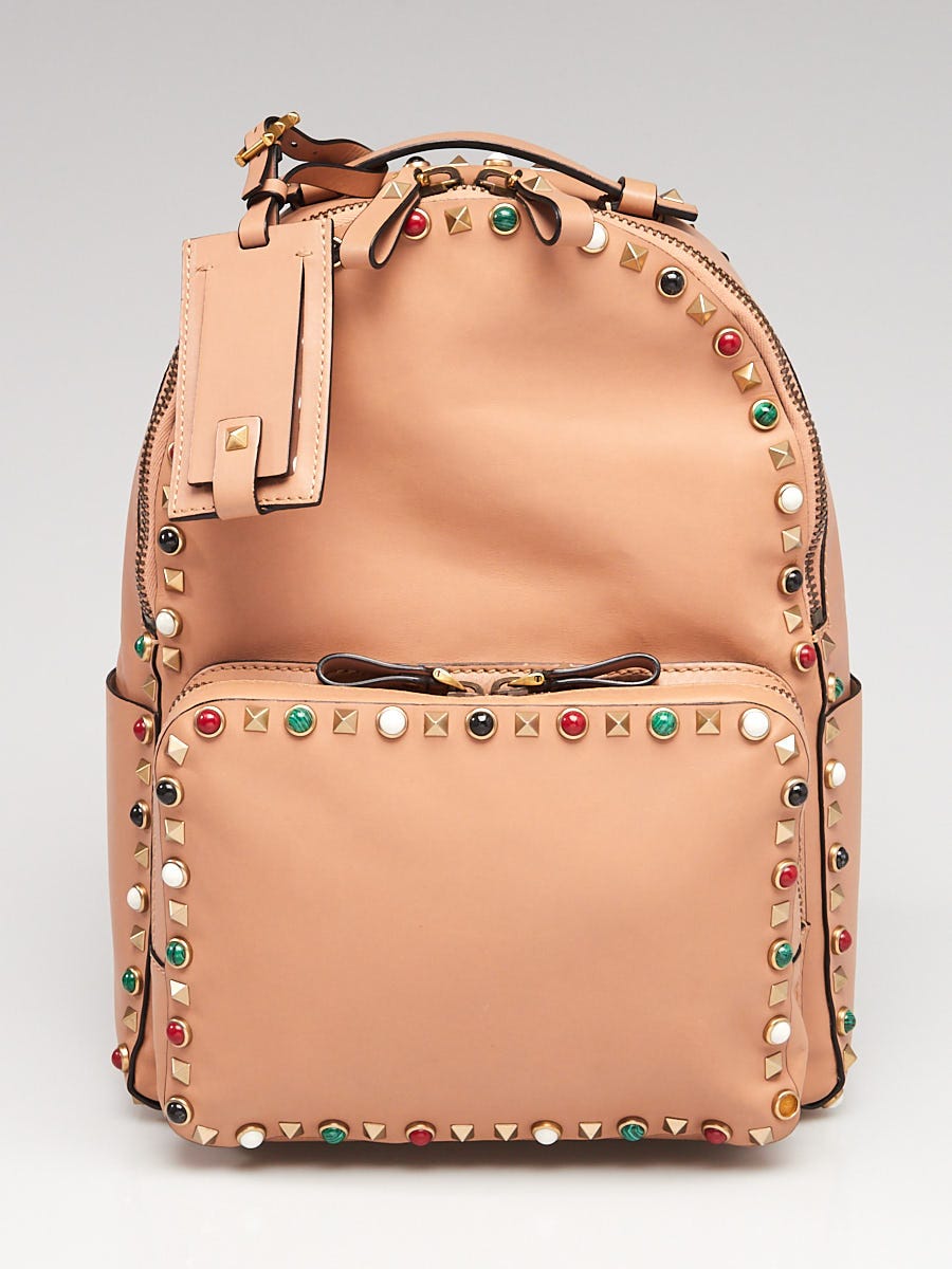 Valentino Tan Leather Rockstud Rolling Medium Backpack Bag
