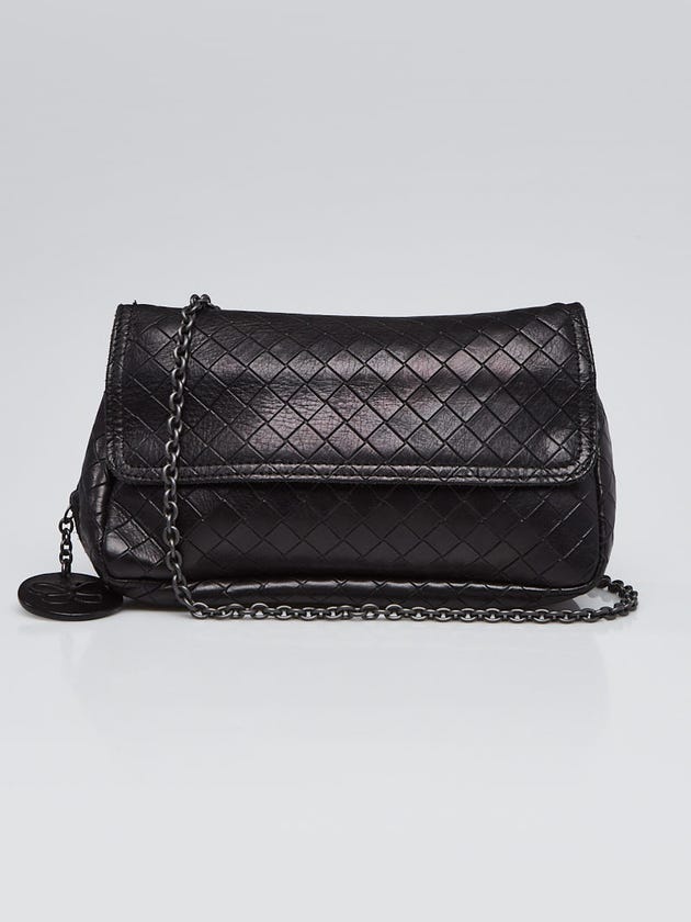 Bottega Veneta Black Intrecciato Woven Nappa Leather Mini Wallet Chain Bag