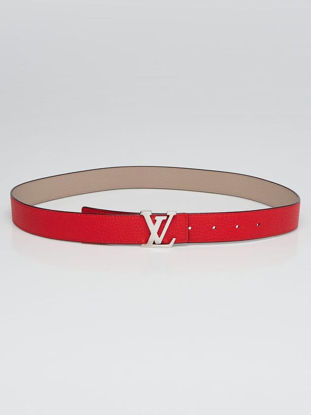 Louis Vuitton Red/Galet Leather Initiales Reversible Belt Size 36/90