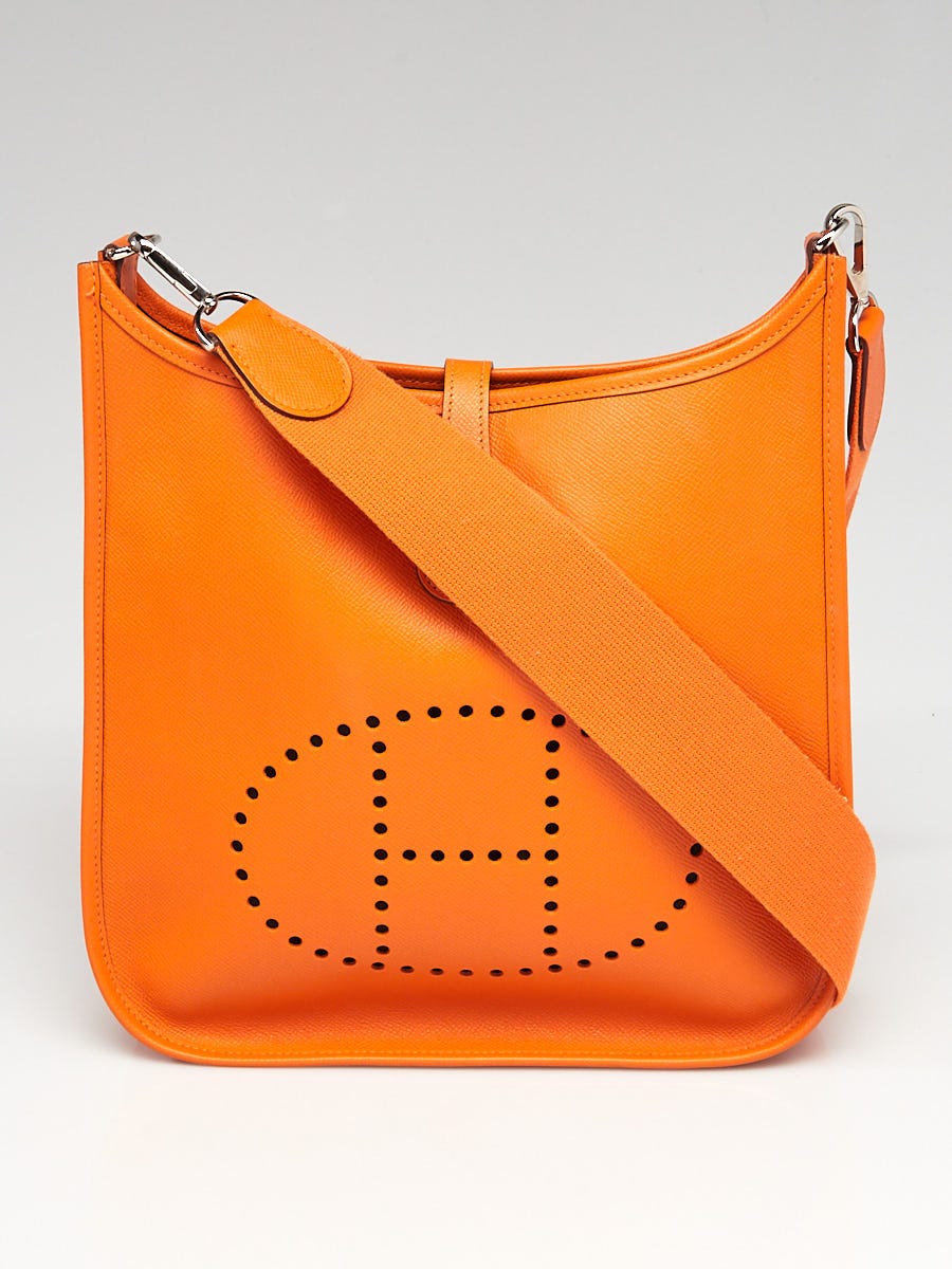 Hermes Orange Epsom Leather Palladium Plated Evelyne PM I Bag