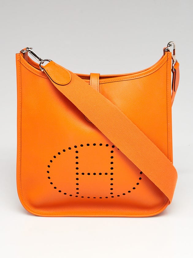Hermes Orange Epsom Leather Palladium Plated Evelyne PM I Bag