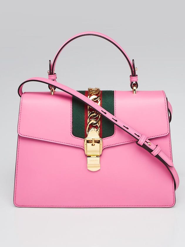 Gucci Pink Smooth Leather Vintage Web Medium Sylvie Shoulder Bag