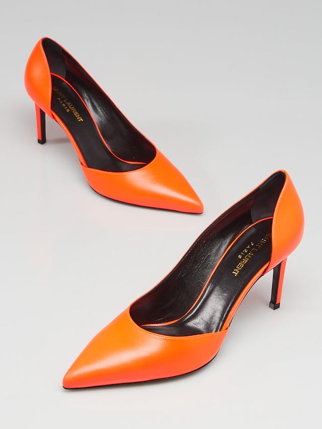 Yves Saint Laurent Fluo Orange Leather Paris 80 d'Orsay Pumps Size 9/39.5