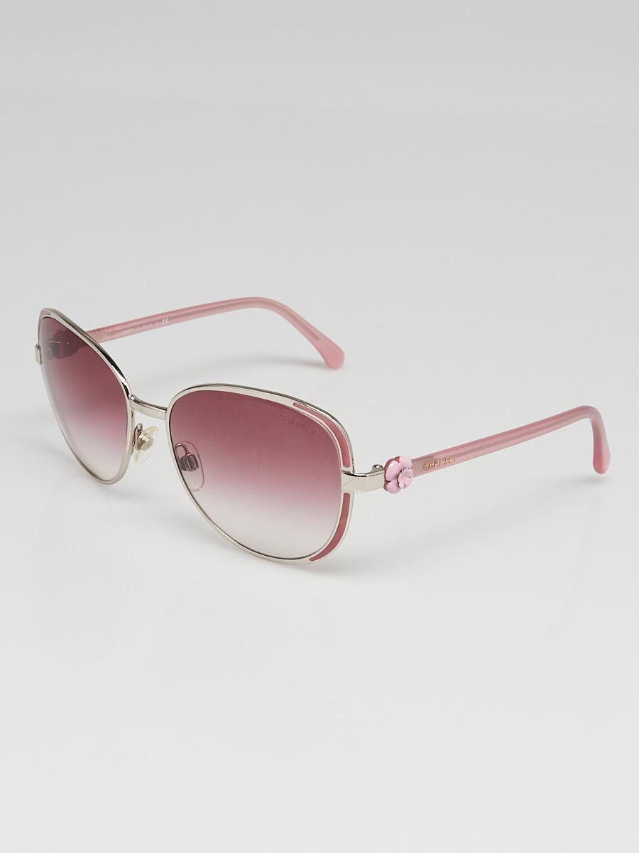 Chanel Pink Metal Frame Camellia Sunglasses - 4187 - Yoogi's Closet