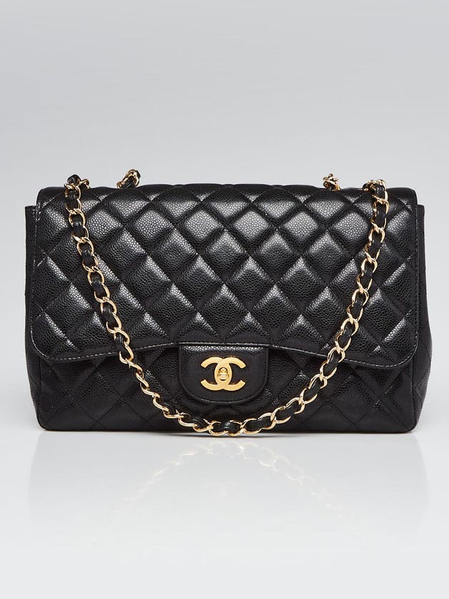 Chanel Black Quilted Caviar Leather Classic Jumbo Single Flap Bag