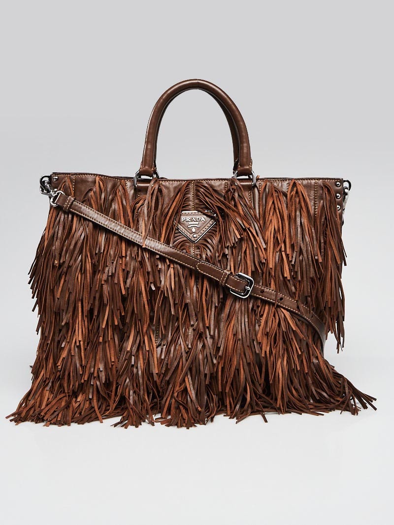 Prada Noce Nappa Leather Fringe Large Tote Bag BN1509 | Yoogi's Closet